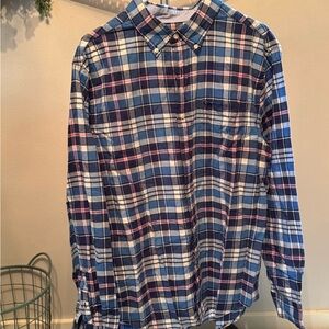 American Eagle Outfitters Navy, White and Pink Plaid Shirt